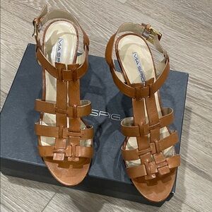 Via Spiga Tan Leather Multi-Strap Sandals